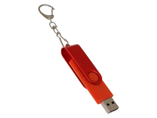 USB-флешка на 64 Гб 2 в 1 поворотный механизм, c дополнительным разъемом Type-C с одноцветным металлическим клипом, красный фото 2