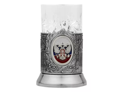 Подстаканник с хрустальным стаканом и ложкой РОССИЙСКИЙ-М, серебристый/прозрачный фото 2