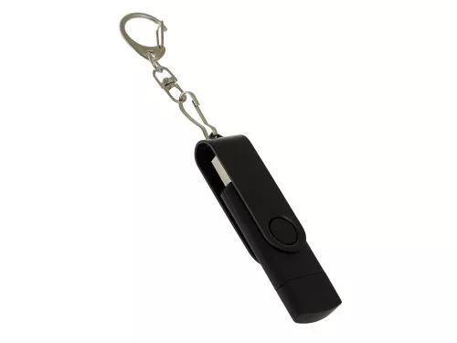 USB-флешка на 16 Гб 2 в 1 поворотный механизм, c дополнительным разъемом Type-C с одноцветным металлическим клипом, черный