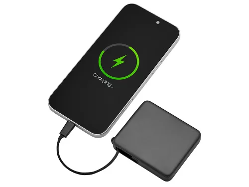 Внешний аккумулятор со встроенным кабелем USB-C Дэнси, 5000 мАч, черный фото 3