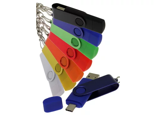 USB-флешка на 64 Гб 2 в 1 поворотный механизм, c дополнительным разъемом Type-C с одноцветным металлическим клипом, красный фото 4