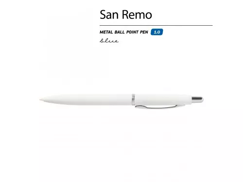 Ручка SAN REMO шариковая, автоматическая, белый металлический корпус 1.00 мм, синяя фото 3