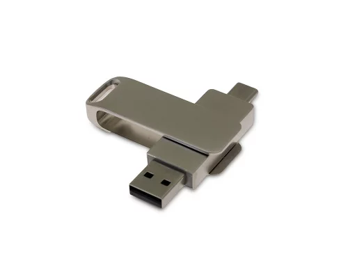 USB 2.0- флешка на 64 Гб поворотный механизм 2 в 1, c дополнительным разъемом Type-C с одноцветным металлическим клипом, серый USB 2.0- флешка на 64 Гб поворотный механизм 2 в 1, c дополнительным разъемом Type-C с одноцветным металлическим клипом, серый