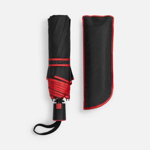 Зонт складной Edgeline, черный с красным фото 4 Зонт складной Edgeline, черный с красным фото 4
