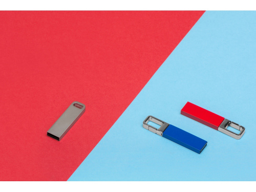 Флеш-карта USB 2.0 16 Gb с карабином Hook, красный/серебристый фото 2