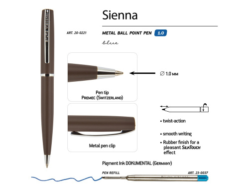 Ручка Sienna шариковая автоматическая, коричневый металлический корпус, 1.0 мм, синяя фото 2 Ручка Sienna шариковая автоматическая, коричневый металлический корпус, 1.0 мм, синяя фото 2