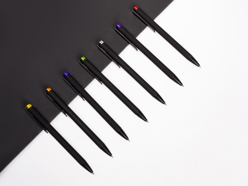 Ручка металлическая шариковая Taper Metal софт-тач с цветным зеркальным слоем, черный с желтым фото 3