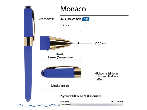Ручка пластиковая шариковая Monaco, 0,5мм, синие чернила, синий фото 2