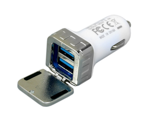 Автомобильная зарядка CC-03, 2 USB порта, квадратное основание для логотипа, серебро фото 2 Автомобильная зарядка CC-03, 2 USB порта, квадратное основание для логотипа, серебро фото 2