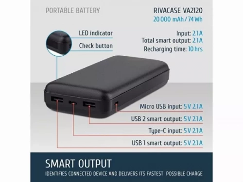 Внешний аккумулятор VA2120, 20000 mAh фото 3