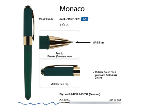 Ручка пластиковая шариковая Monaco, 0,5мм, синие чернила, зеленый фото 2